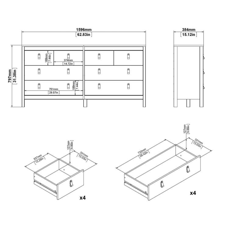 Credenza Marielle, Buffet da soggiorno, Madia da salotto, Dispensa da cucina, 38x160 h80 cm, Bianco