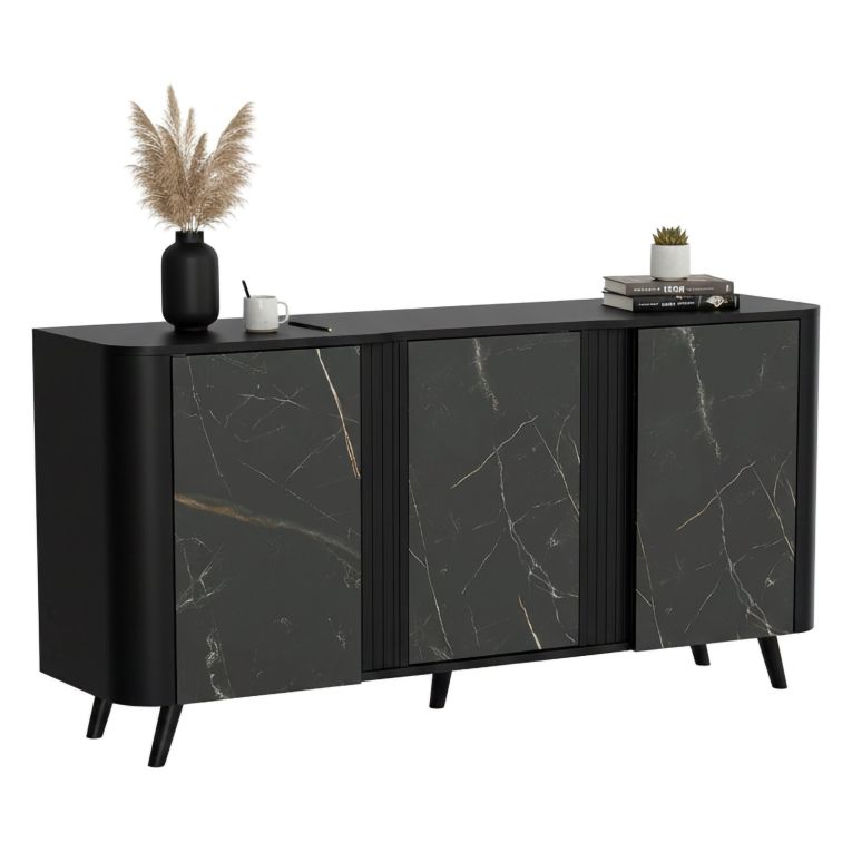 Credenza marmo e nera 150x42x70h cm 3 ante - Loreo