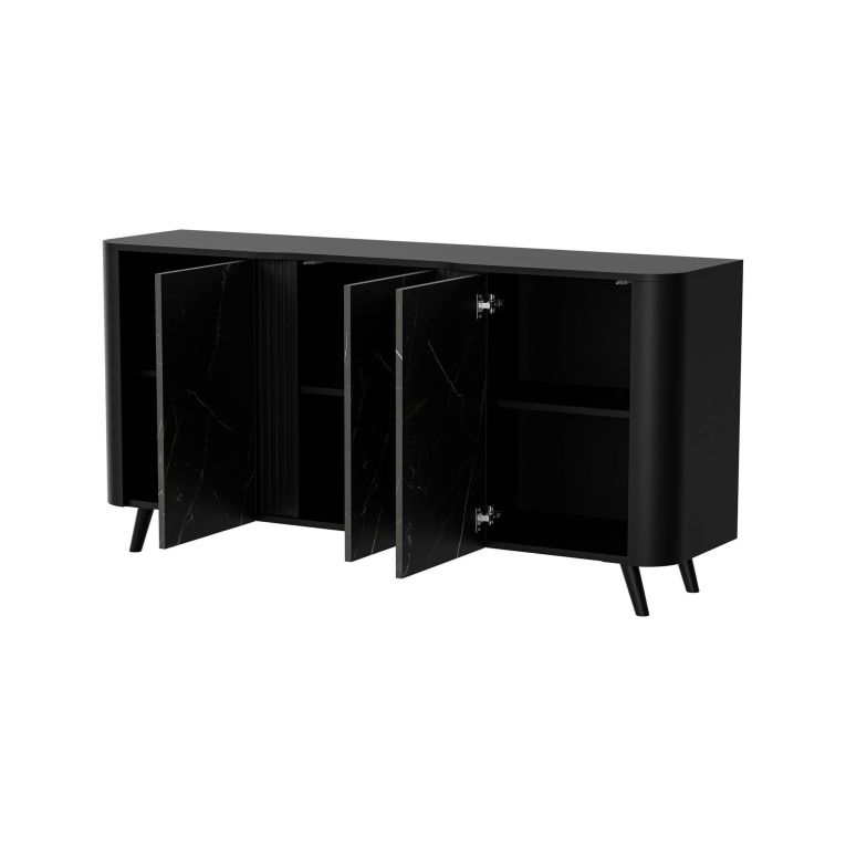 Credenza marmo e nera 150x42x70h cm 3 ante - Loreo