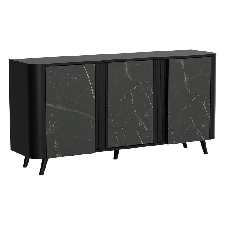 Credenza marmo e nera 150x42x70h cm 3 ante - Loreo
