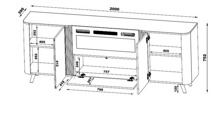 Credenza marmo e nera 190x40x68h cm 3 ante - Briano