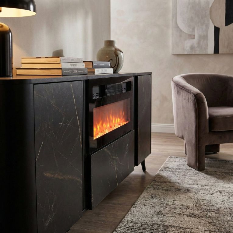 Credenza marmo e nera 190x40x68h cm 3 ante - Briano