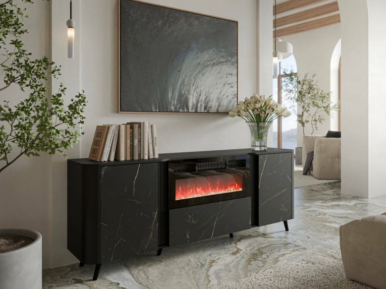 Credenza marmo e nera 190x40x68h cm 3 ante - Briano