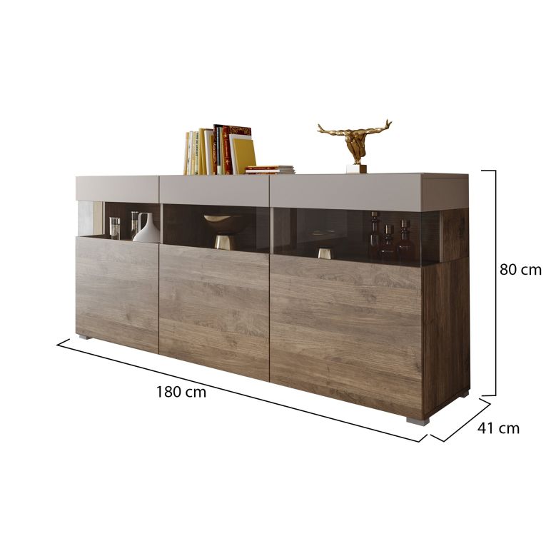 Credenza Marrone Beige 3 Ripiani 3 Ante 180x41x80h cm, 6 Vani - Fanna