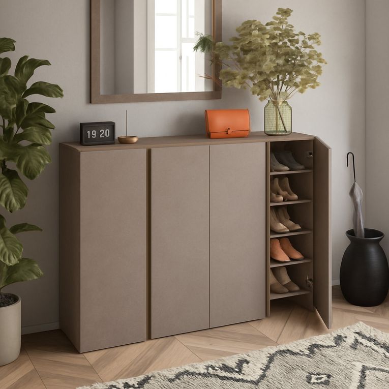 Credenza Marrone Bronzo 10 Ripiani 12 Vani 140x35x111h cm, 4 Ante - Nebbiuno