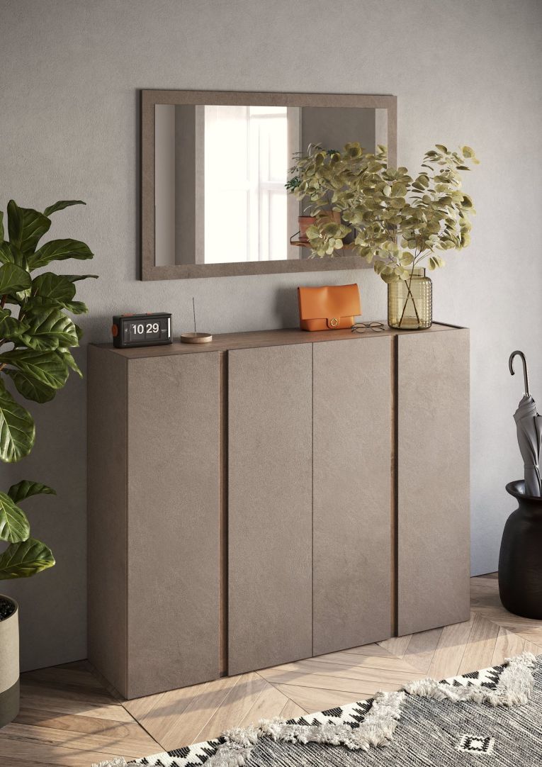 Credenza Marrone Bronzo 10 Ripiani 12 Vani 140x35x111h cm, 4 Ante - Nebbiuno