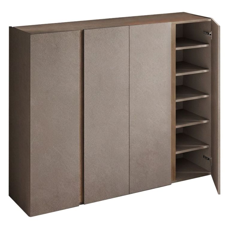 Credenza Marrone Bronzo 10 Ripiani 12 Vani 140x35x111h cm, 4 Ante - Nebbiuno