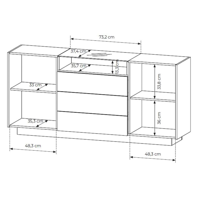 Credenza Marrone Chiaro Marrone Rovere 3 Cassetti 2 Ripiani 176x40x83h cm, Apertura Battente, Scorrevole - Haleli