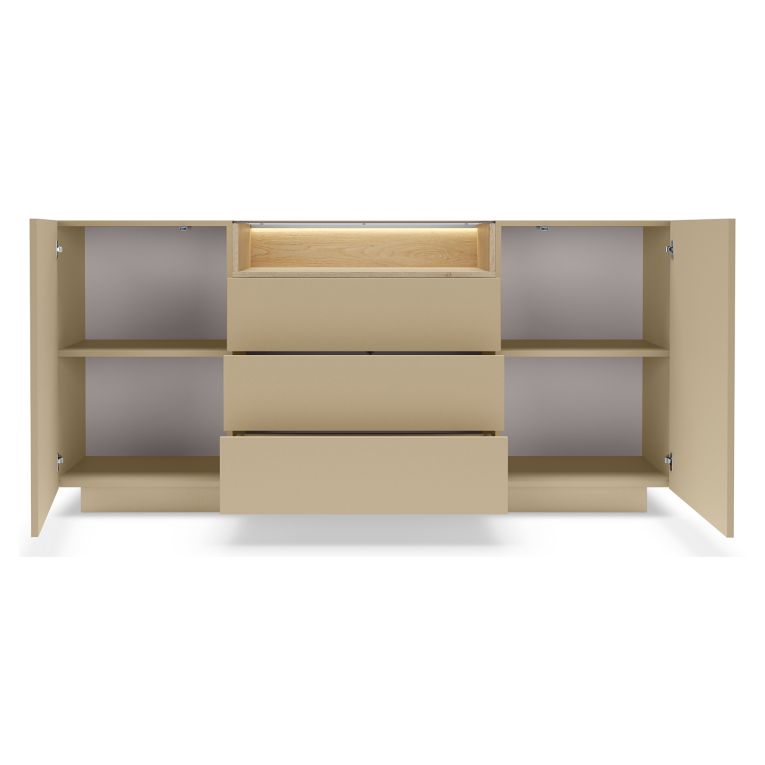 Credenza Marrone Chiaro Marrone Rovere 3 Cassetti 2 Ripiani 176x40x83h cm, Apertura Battente, Scorrevole - Haleli