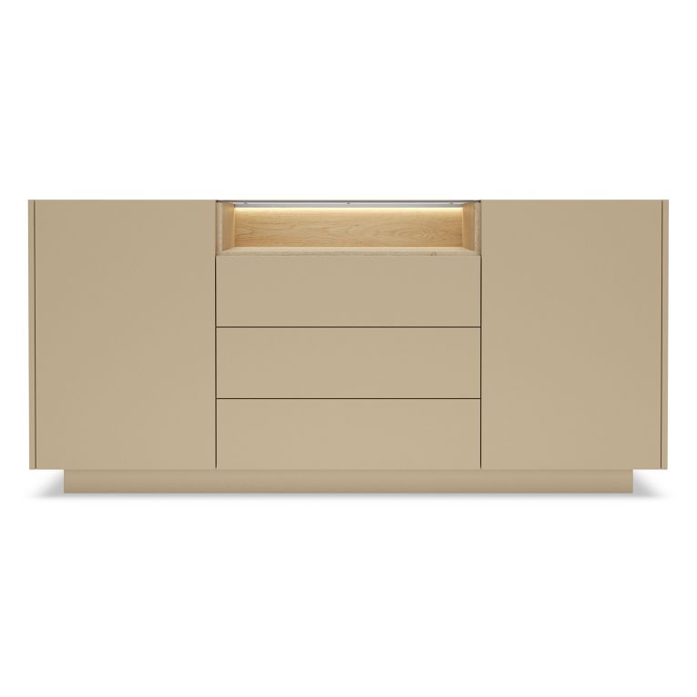 Credenza Marrone Chiaro Marrone Rovere 3 Cassetti 2 Ripiani 176x40x83h cm, Apertura Battente, Scorrevole - Haleli