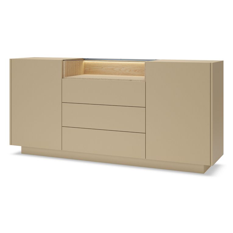 Credenza Marrone Chiaro Marrone Rovere 3 Cassetti 2 Ripiani 176x40x83h cm, Apertura Battente, Scorrevole - Haleli