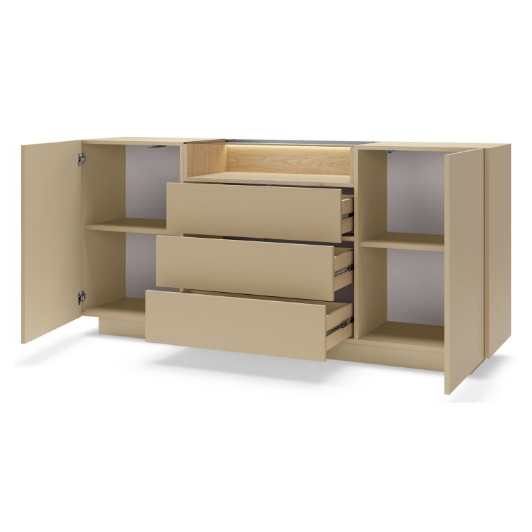Credenza Marrone Chiaro Marrone Rovere 3 Cassetti 2 Ripiani 176x40x83h cm, Apertura Battente, Scorrevole - Haleli