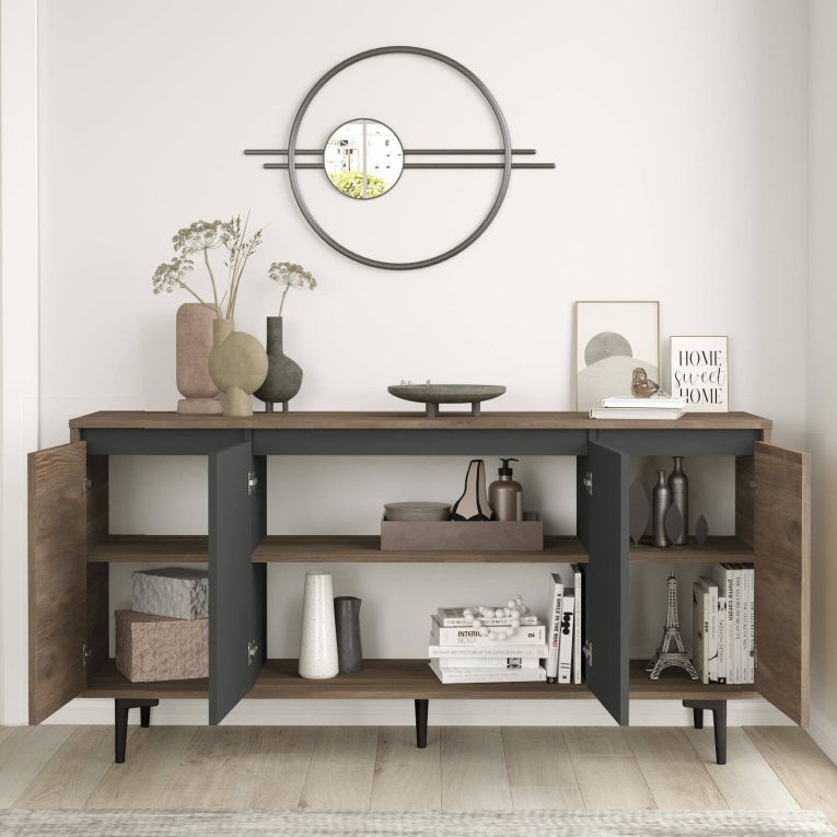 Credenza marrone e antracite 160x40x71h cm 4 ante - Arpalice