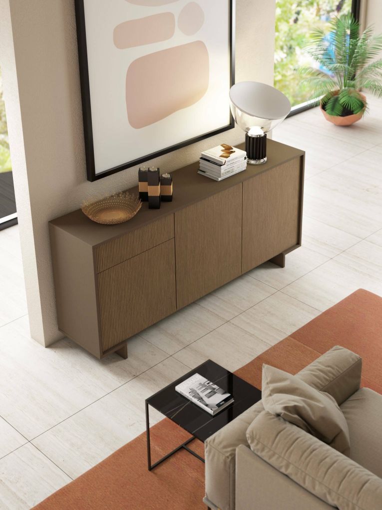 Credenza marrone e legno cannettato 170x42x78h cm 3 ante e 1 cassetto - Aronne