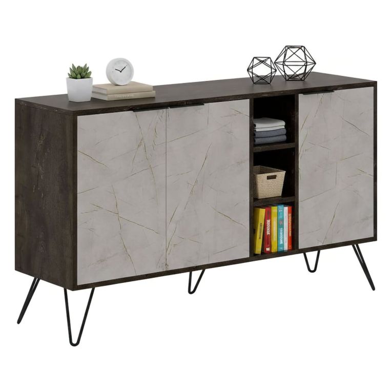 Credenza marrone e marmo 142x35x83h cm 3 ante - Arlene