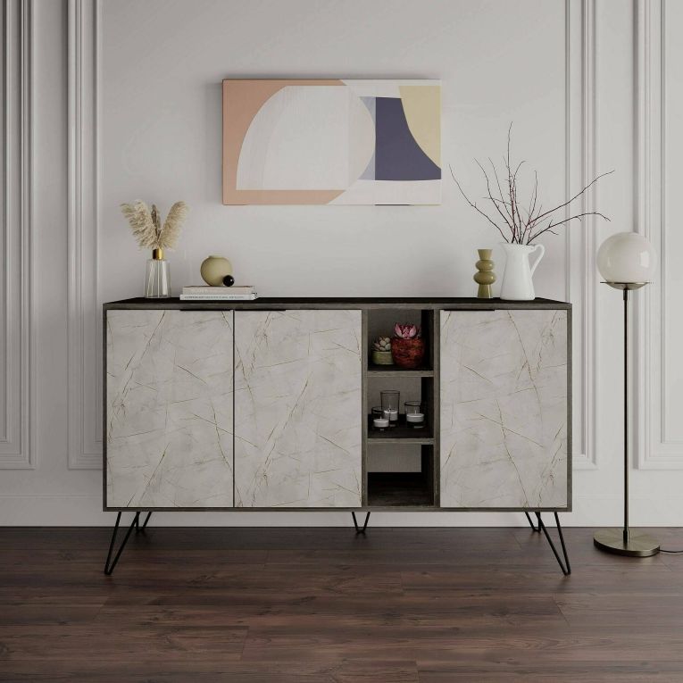 Credenza marrone e marmo 142x35x83h cm 3 ante - Arlene