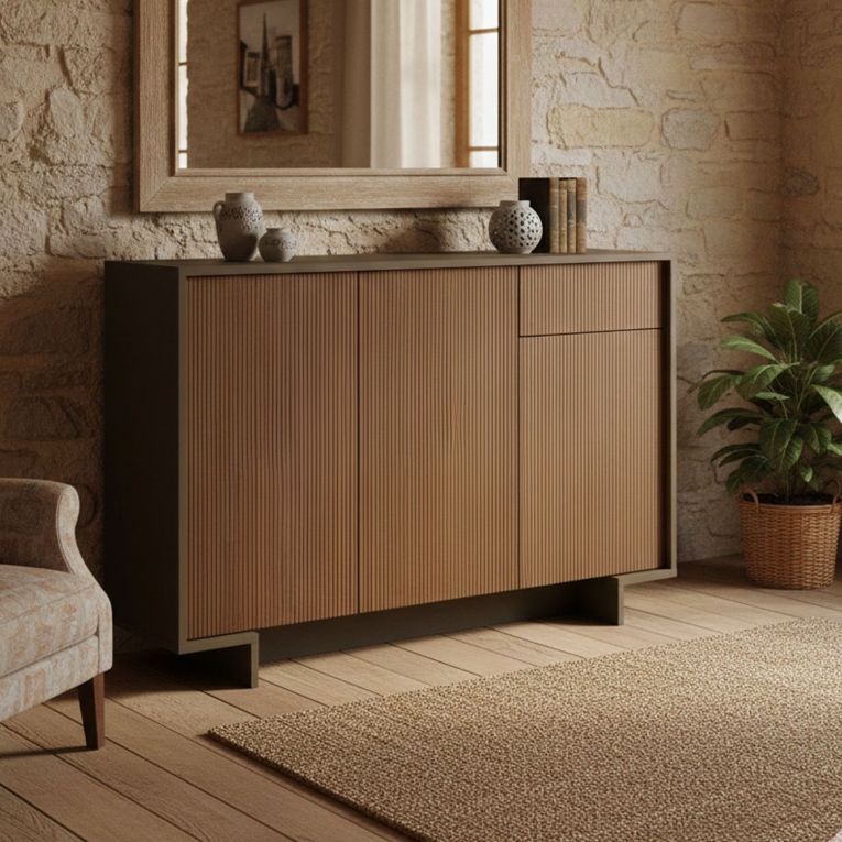 Credenza marrone e noce 134x35x87h cm 3 ante e 1 cassetto - Arius