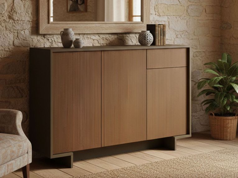Credenza marrone e noce 134x35x87h cm 3 ante e 1 cassetto - Arius