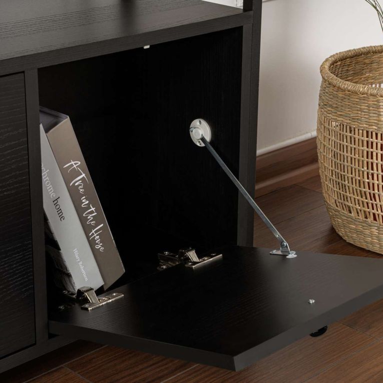 Credenza Marrone Frassinato Nero 2 Ripiani 3 Vani 120x30x77h cm, 3 Ante - Noda