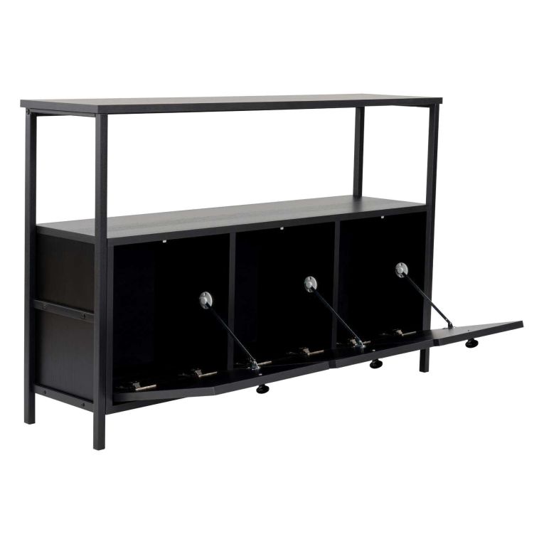 Credenza Marrone Frassinato Nero 2 Ripiani 3 Vani 120x30x77h cm, 3 Ante - Noda