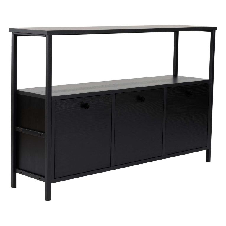 Credenza Marrone Frassinato Nero 2 Ripiani 3 Vani 120x30x77h cm, 3 Ante - Noda