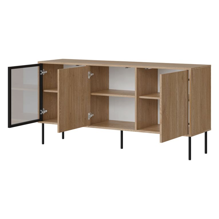 Credenza Marrone Nero 3 Ripiani Apertura Battente 150x40x75h cm, 3 Ante - Conzano