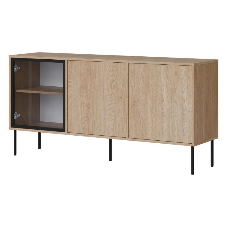 Credenza Marrone Nero 3 Ripiani Apertura Battente 150x40x75h cm, 3 Ante - Conzano