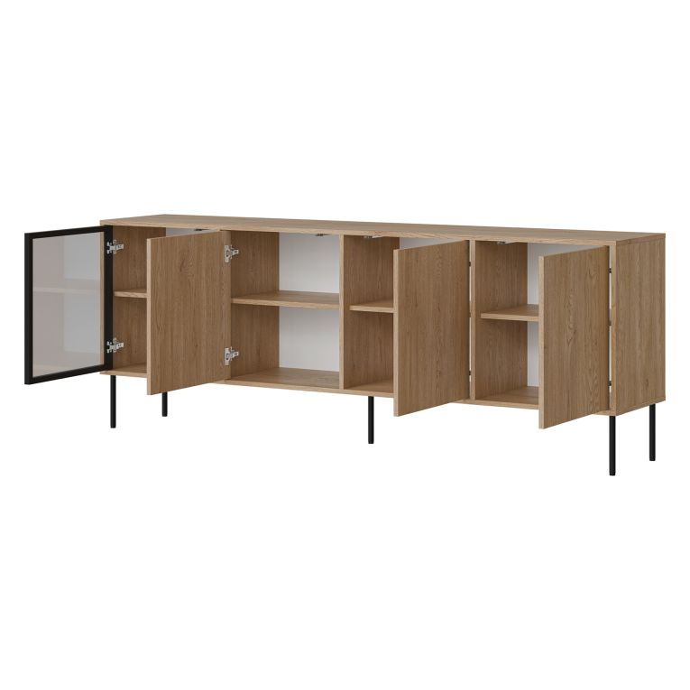 Credenza Marrone Nero 4 Ripiani Apertura Battente 200x40x75h cm, 4 Ante - Pizzo