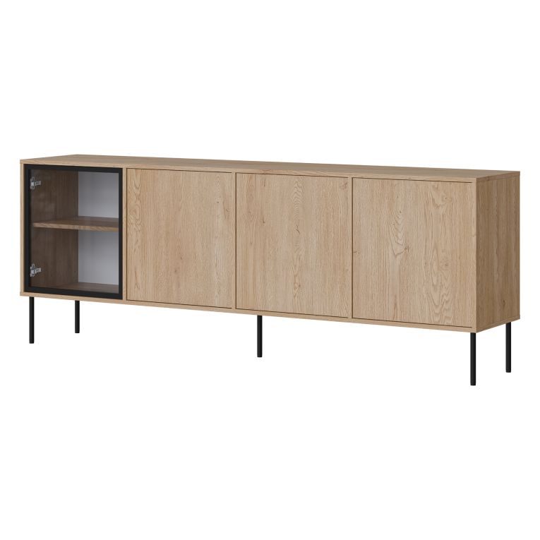 Credenza Marrone Nero 4 Ripiani Apertura Battente 200x40x75h cm, 4 Ante - Pizzo