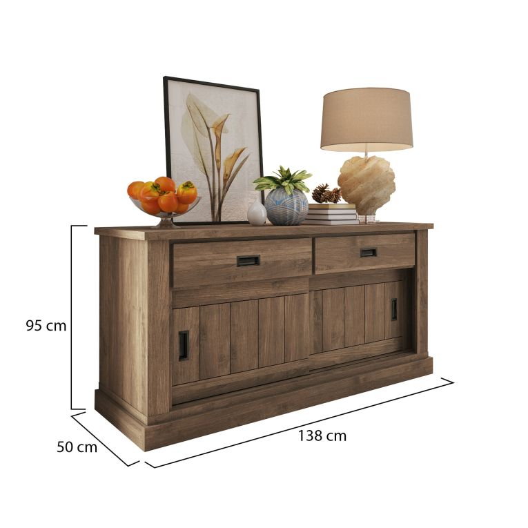 Credenza Marrone Noce 2 Ripiani 2 Cassetti 138x50x95h cm, 2 Ante - Lupara