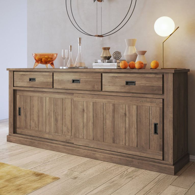 Credenza Marrone Noce 2 Ripiani 3 Cassetti 220x50x95h cm, 2 Ante - Malonno