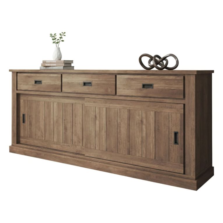 Credenza Marrone Noce 2 Ripiani 3 Cassetti 220x50x95h cm, 2 Ante - Malonno