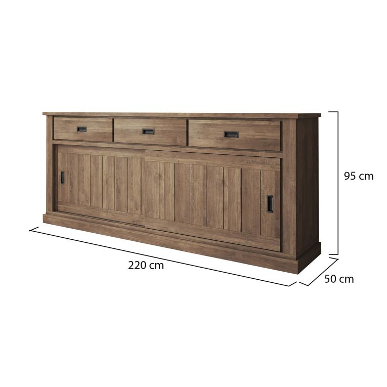 Credenza Marrone Noce 2 Ripiani 3 Cassetti 220x50x95h cm, 2 Ante - Malonno