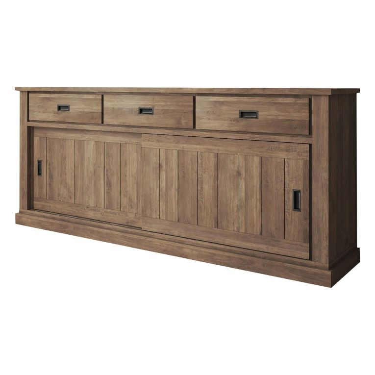 Credenza Marrone Noce 2 Ripiani 3 Cassetti 220x50x95h cm, 2 Ante - Malonno