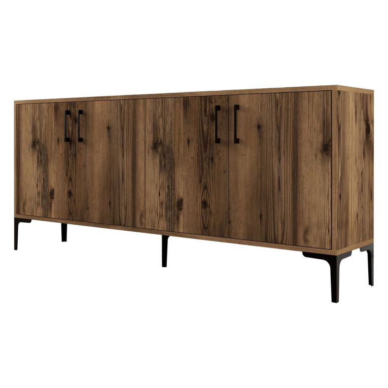 Credenza Marrone Noce 2 Ripiani 4 Ante 180x35x78h cm, 4 Vani - Pollein