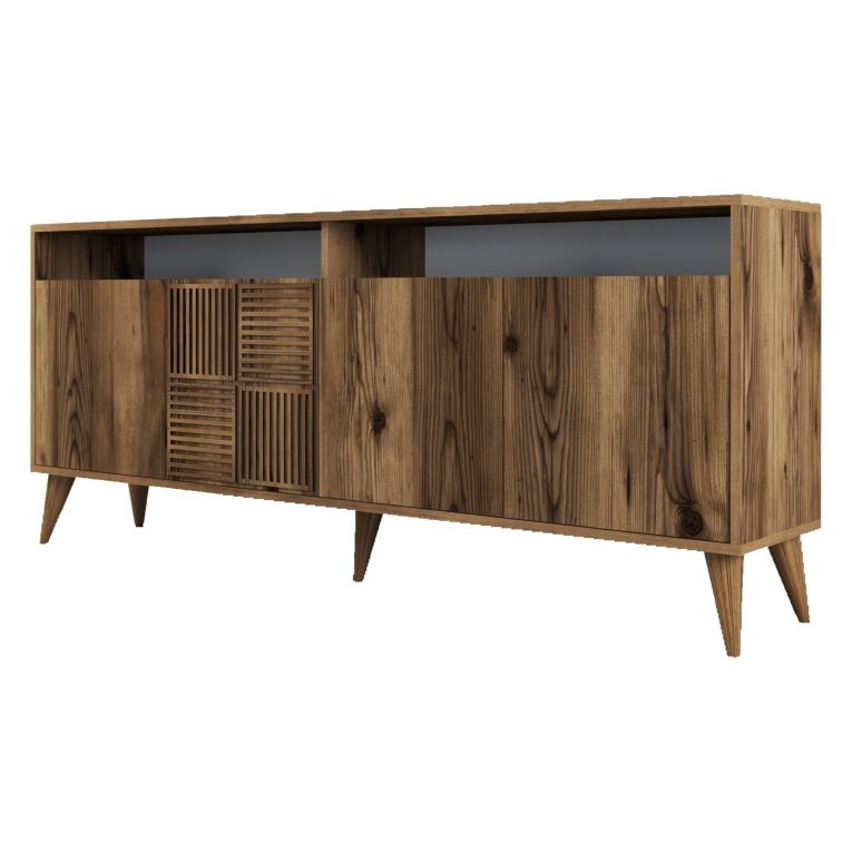 Credenza Marrone Noce 2 Ripiani 4 Ante 180x35x78h cm, 6 Vani - Falzes