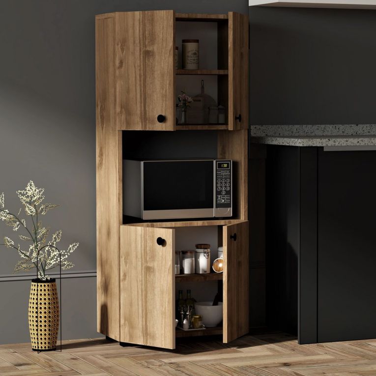 Credenza Marrone Noce 2 Ripiani 4 Ante 60x31x140h cm, 5 Vani - Sestu