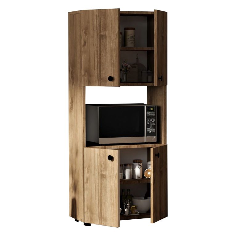 Credenza Marrone Noce 2 Ripiani 4 Ante 60x31x140h cm, 5 Vani - Sestu