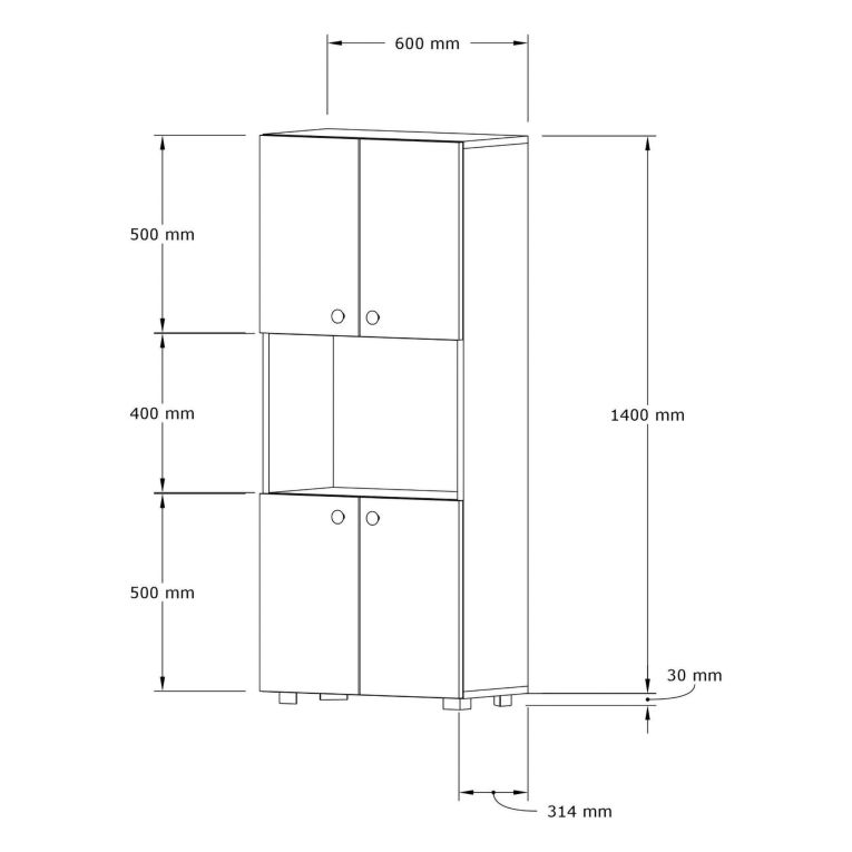 Credenza Marrone Noce 2 Ripiani 4 Ante 60x31x140h cm, 5 Vani - Sestu