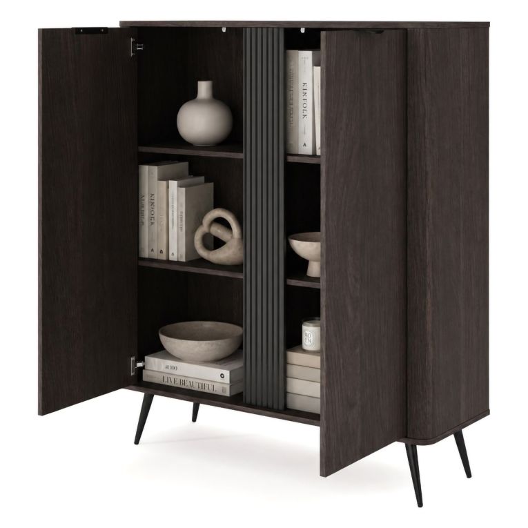 Credenza Marrone Noce 2 Ripiani Apertura Battente 113x38x134h cm, 2 Ante - Hazamale