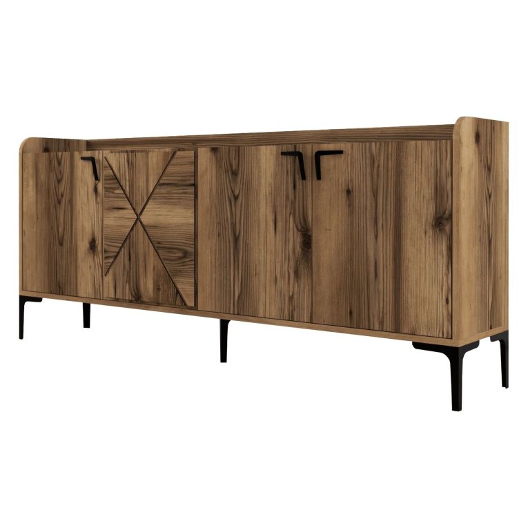 Credenza Marrone Noce 2 Ripiani Apertura Battente 180x35x78h cm, 4 Ante - Elini