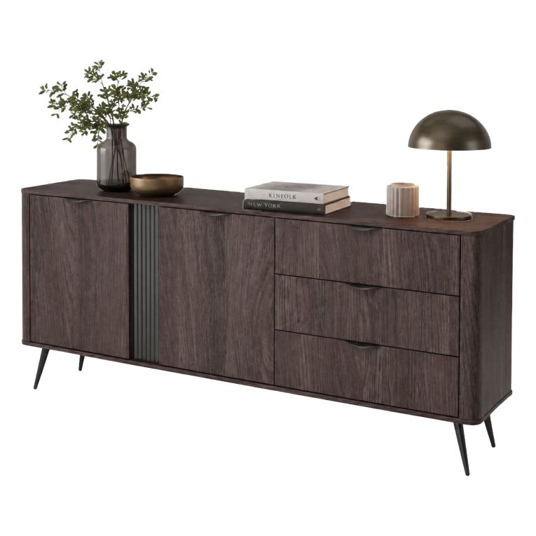 Credenza Marrone Noce 3 Cassetti 2 Ripiani 195x38x81h cm, Apertura Battente, Scorrevole - Kabatiti