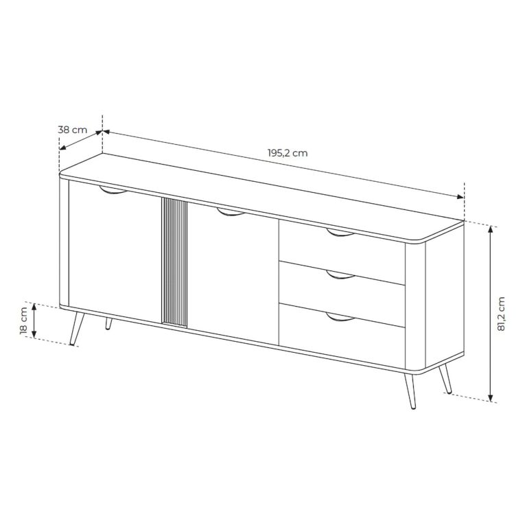 Credenza Marrone Noce 3 Cassetti 2 Ripiani 195x38x81h cm, Apertura Battente, Scorrevole - Kabatiti