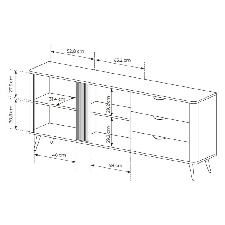Credenza Marrone Noce 3 Cassetti 2 Ripiani 195x38x81h cm, Apertura Battente, Scorrevole - Kabatiti