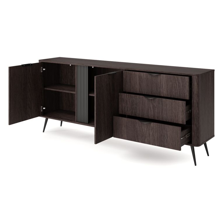 Credenza Marrone Noce 3 Cassetti 2 Ripiani 195x38x81h cm, Apertura Battente, Scorrevole - Kabatiti