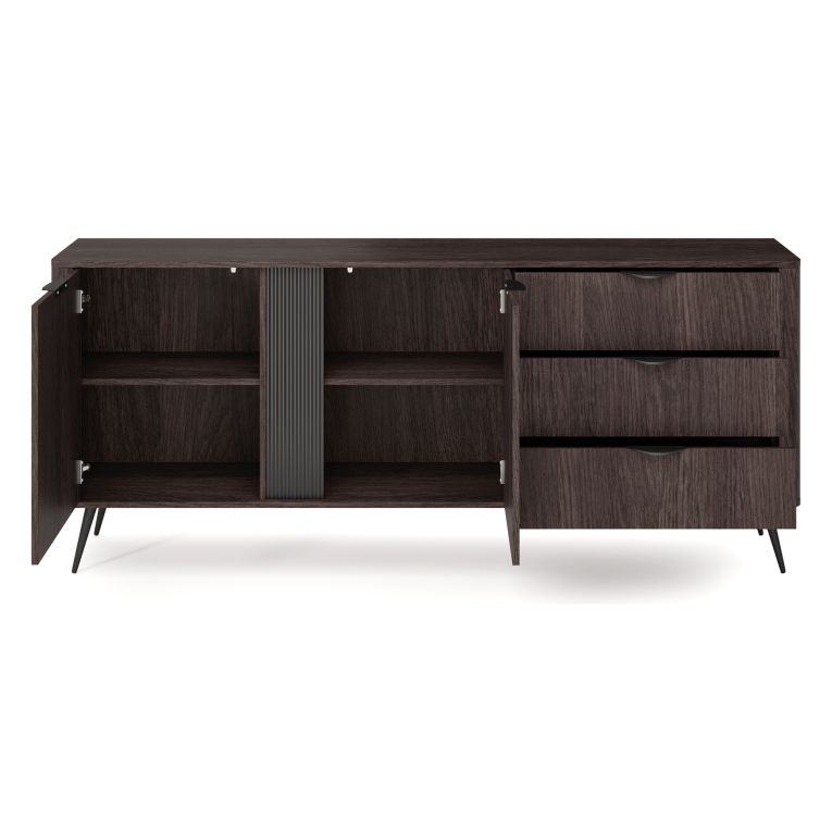 Credenza Marrone Noce 3 Cassetti 2 Ripiani 195x38x81h cm, Apertura Battente, Scorrevole - Kabatiti