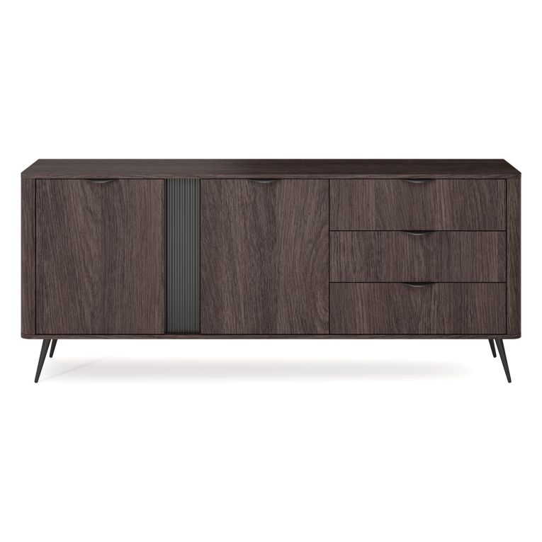 Credenza Marrone Noce 3 Cassetti 2 Ripiani 195x38x81h cm, Apertura Battente, Scorrevole - Kabatiti