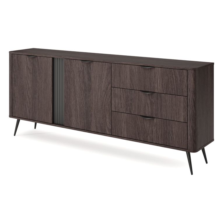 Credenza Marrone Noce 3 Cassetti 2 Ripiani 195x38x81h cm, Apertura Battente, Scorrevole - Kabatiti
