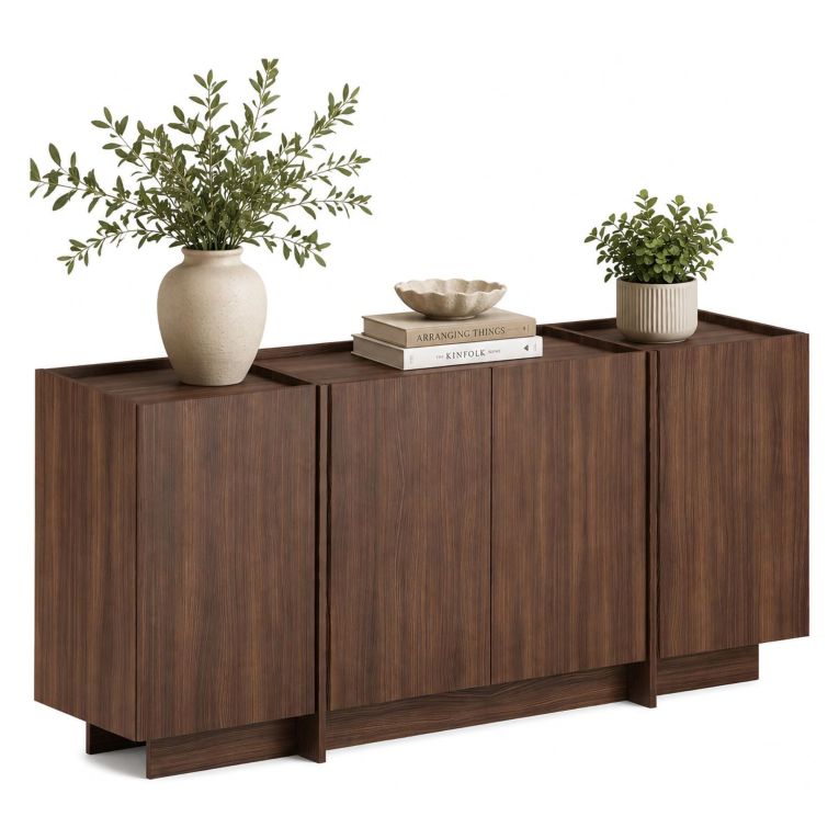 Credenza Marrone Noce 4 Ripiani 4 Ante 180x45x80h cm, 8 Vani - Nolova