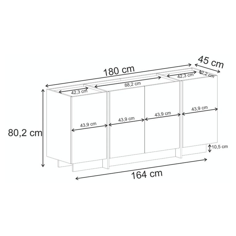 Credenza Marrone Noce 4 Ripiani 4 Ante 180x45x80h cm, 8 Vani - Nolova